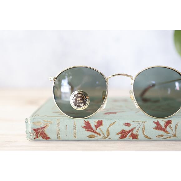 Vintage round 1990s Sunglasses NOS Aviator Gold tone nice lens hippie boho - Picture 3 of 8